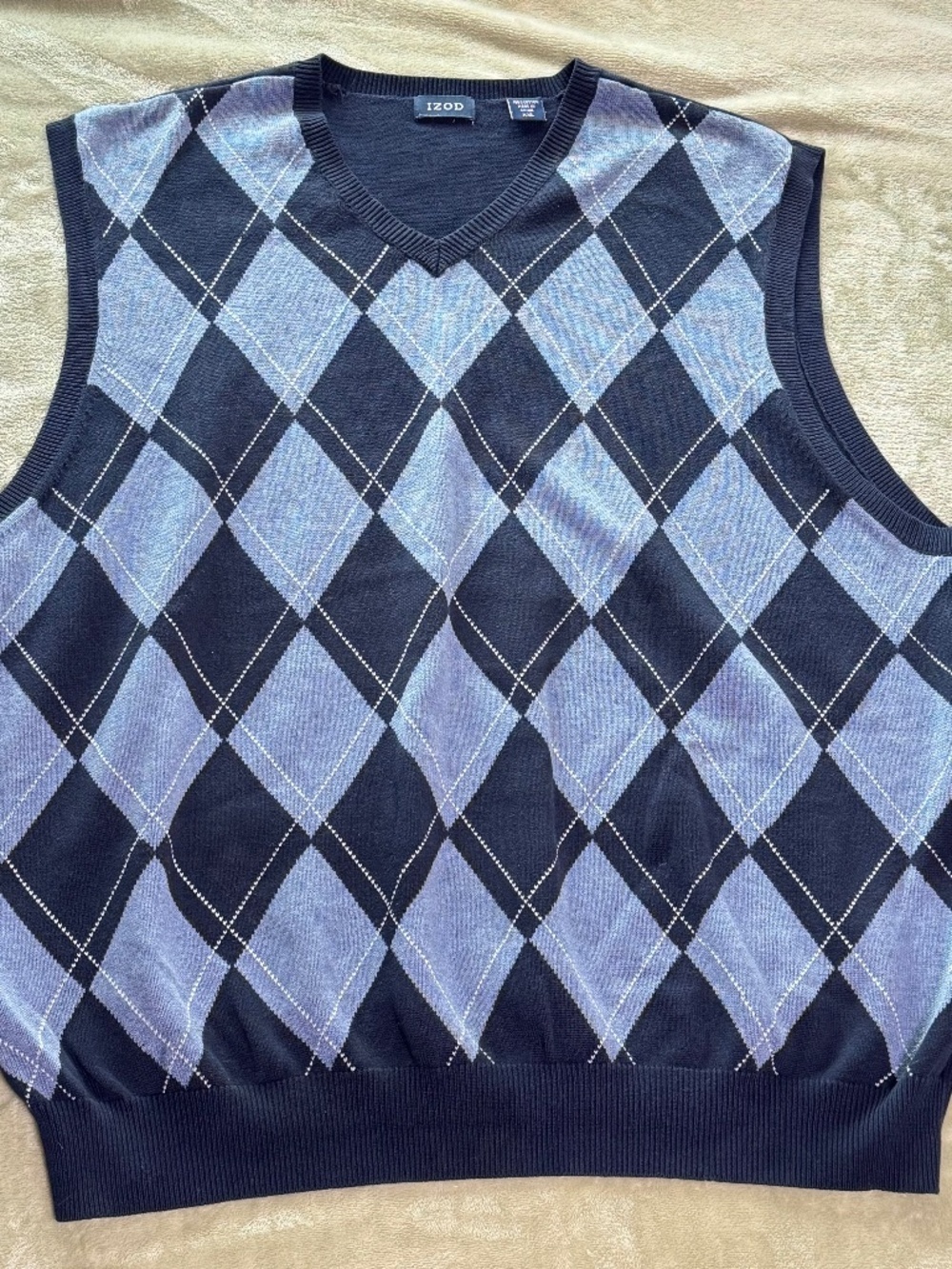 IZOD Argyle Sweater Vest 100% Cotton V Neck Preppy Academia Golf Layering